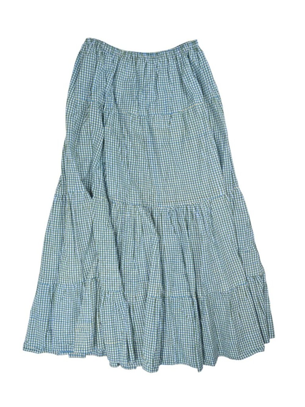 Maria de la Orden Tiered Skirt in Blue Green Gingham